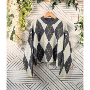 Pringle Of Scotland X H&M Women's Argyle Cropped Sweater Soft Pullover Sz Med